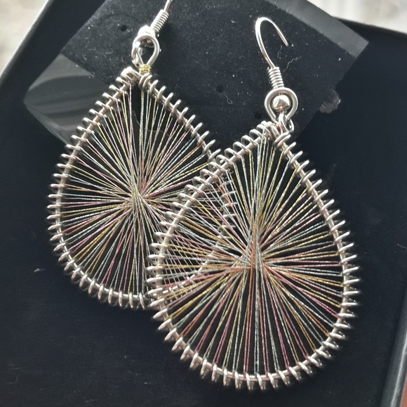 Jewelry - Woven Teardrop Dangle Earrings Silver Drop Oval